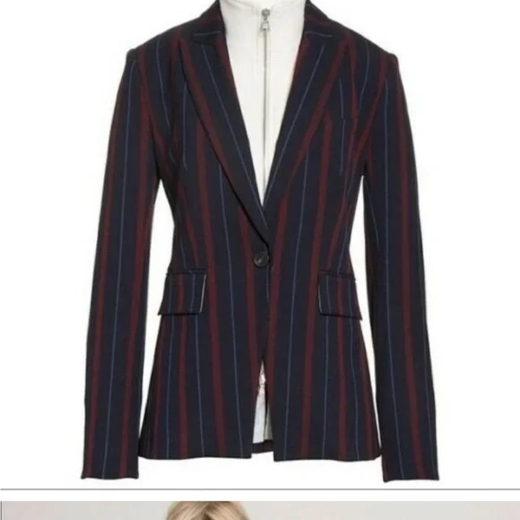 $698 Veronica Beard Carter Dickey jacket blazer navy merlot white stripe size 0 - Picture 11 of 16